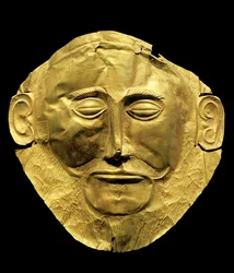 Dodenmasker uit Mycene, vroeger gedacht dat het van Agamemnon was (goud)